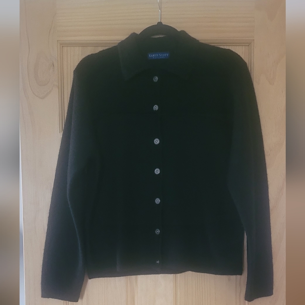 Karen Scott Classic Black Button-Up Cardigan